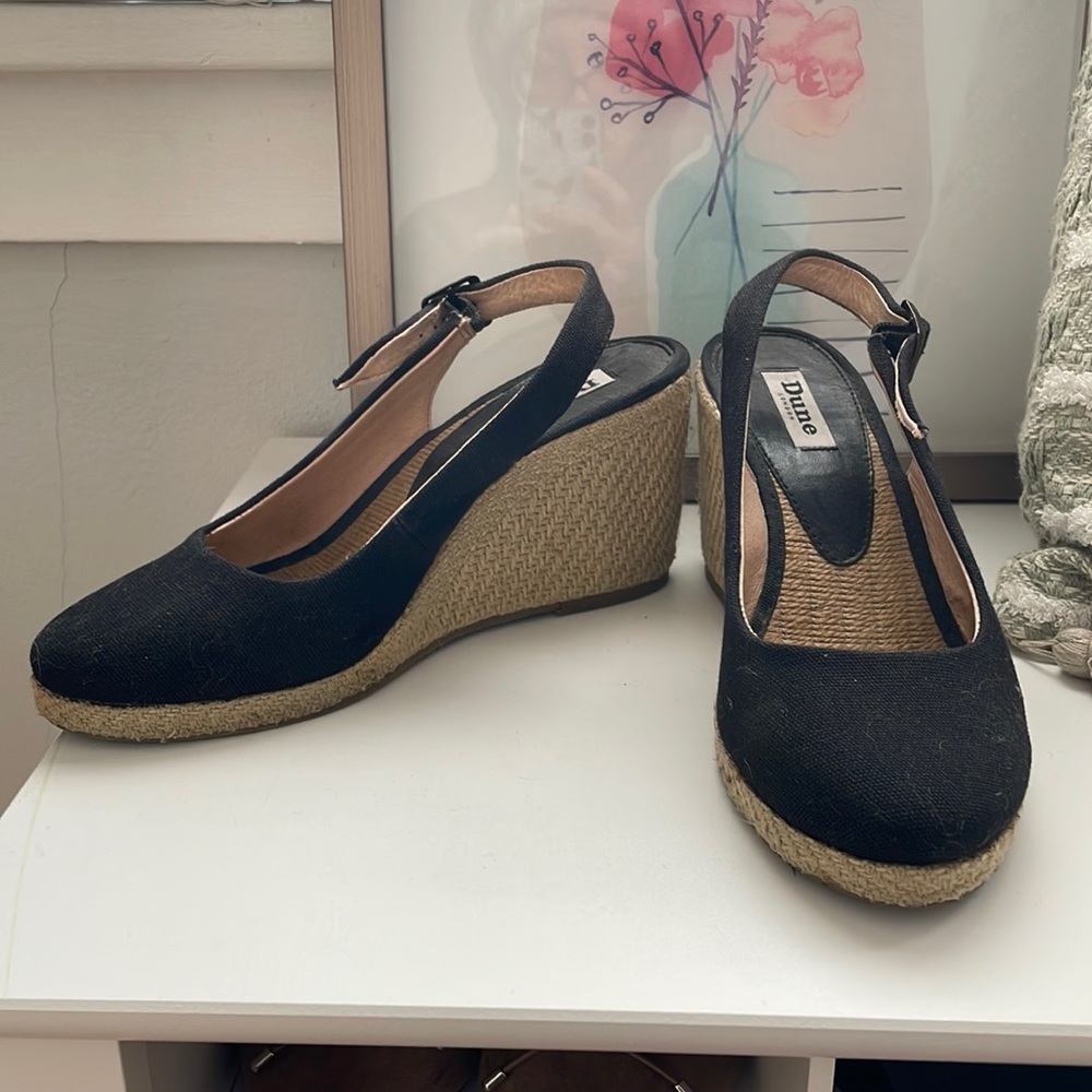 Dune London Black Canvas Espadrille Wedge Slingback